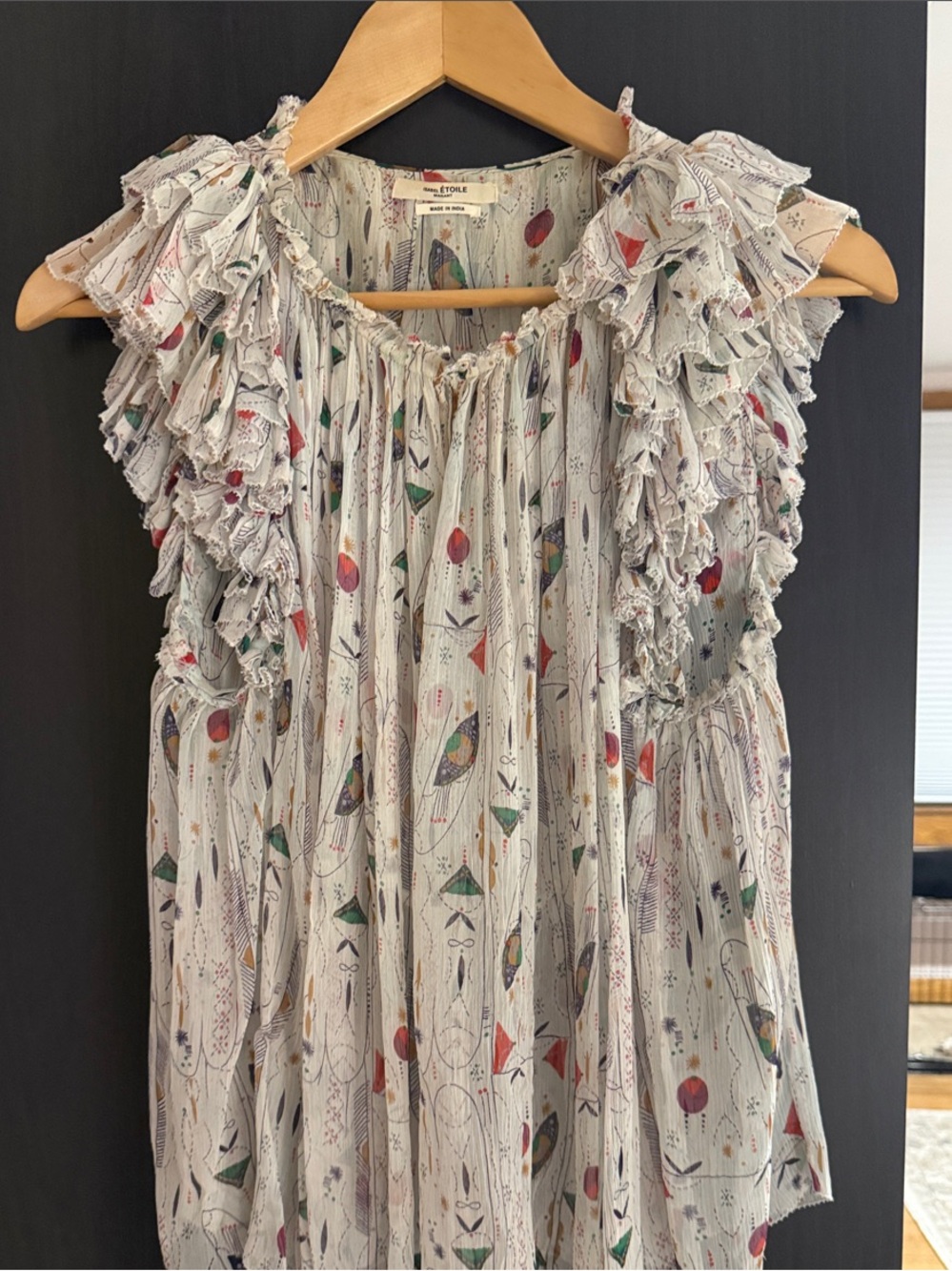 Isabel Etoile Marant Ruffled Printed Blouse - White w Multicolor Print